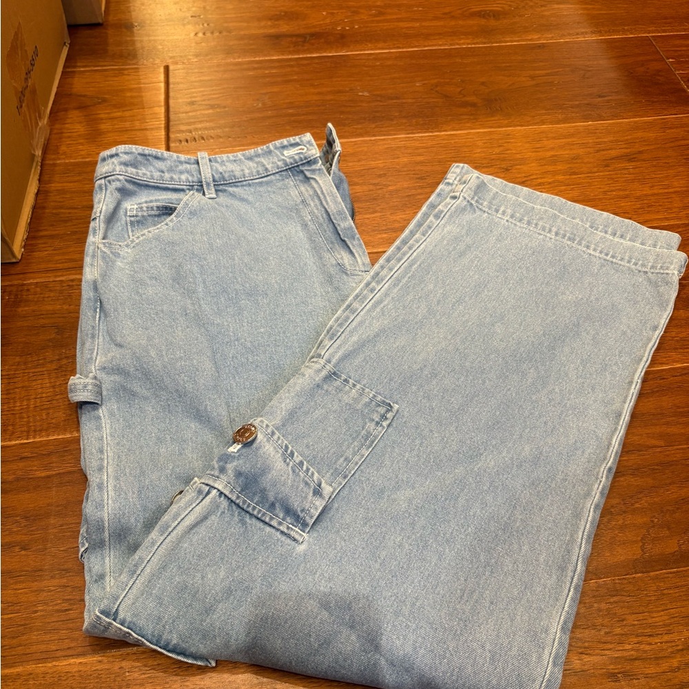 STAUD Light Wash Blue Wide Leg Jeans
